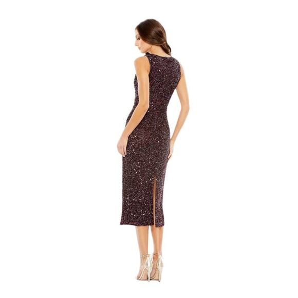 Mac Duggal Size 10 Style 5526 Sleeveless Sequined Midi Sheath Dress Mahogany - Picture 2 of 9